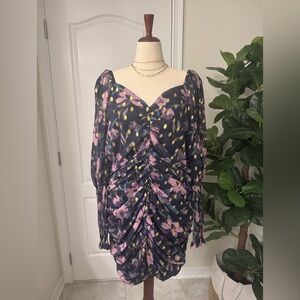 Fashion Nova Pink and Blue Ruched Bodycon Dress